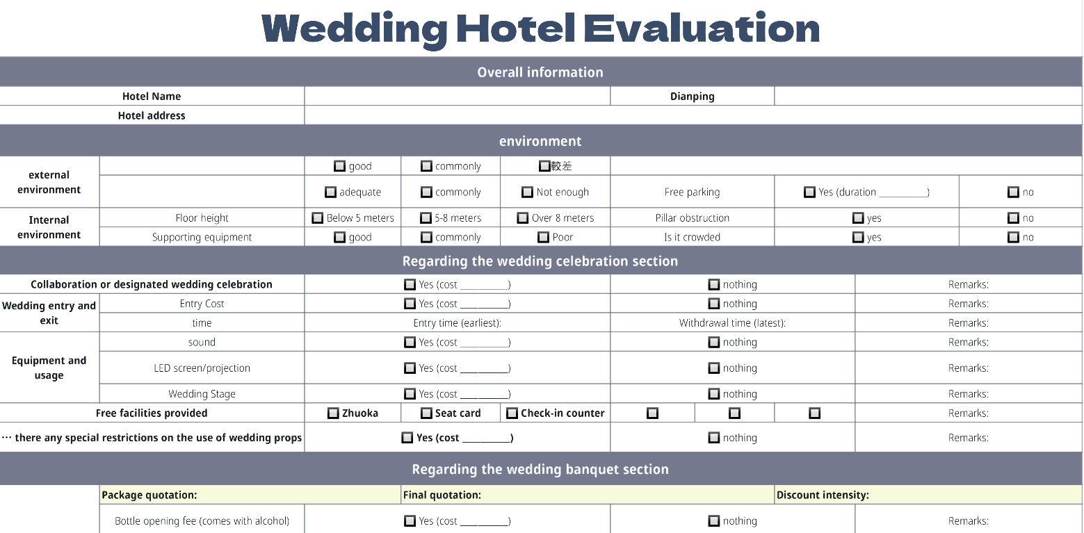 Wedding hotel evaluation 1